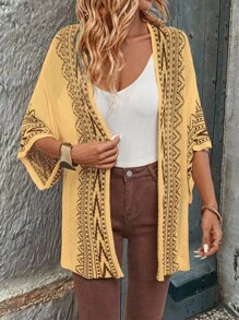 SHEIN LUNE Damen Boho-Stil Geometrisches Muster Dolman Ärmel Locker Dünner Cardigan