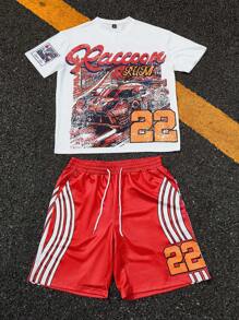 Manfinity Roghcode 男士短袖套装，短袖 T 恤搭配短裤套装，休闲装，适合年轻休闲、通勤、返校、运动，送给丈夫或男朋友的绝佳礼物，男女通用情侣套装 - 彩色 - 查看 6