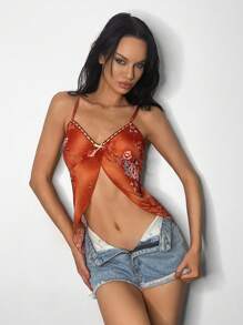 EgrlEra Áo yếm hở gấu in hoa thời trang gợi cảm cho nữ - trái cam - Xem 5