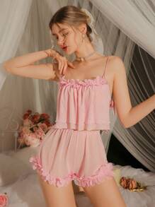 DelicateAllure 性感蕾丝内衣套装，情趣网眼美式女士睡衣 - 粉色 - 查看 4