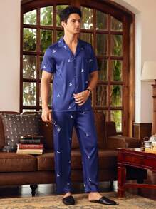 EverLounge Men's Geometric Print Short Sleeve Pants Home Casual Pajama Set - Multicolor - View 5