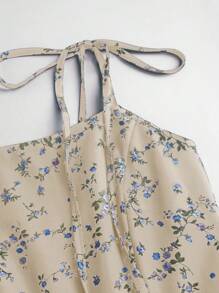 SHEIN Unity 女士碎花不对称下摆吊带连衣裙 - 杏色 - 查看 4