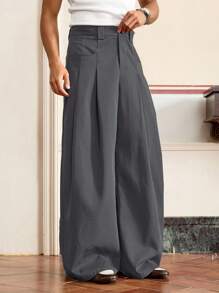 SWAVVY Pantalones rectos casuales sueltos de hombre tejidos de unicolor, otoño - Gris - Ver 1