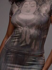 MUSERA Slinky Short Sleeve Crop Top Mini Skirt Co-Ord Boho Ibiza Festival Holiday Summer Vacation Cute Elegant Spring - Multicolor - View 6