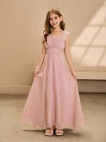 优雅飘逸的雪纺无袖连衣裙，适合花童，适合婚礼、万圣节、返校、毕业典礼、表演、庆典、生日派对