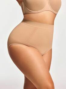 Plus Size Women's Everyday Tummy Control Triangle Panties For Body Shaping - Apricot - View 1