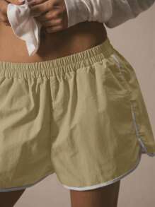 MUSERA Short de course ample à taille basse avec garniture contrastée, style estival, décontracté, à la mode années 2000 et 90, chic et élégant pour les vacances - Tabac - Voir 5