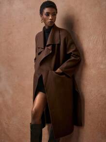 Zivah 2025秋冬新款风衣，休闲长袖翻领口袋外套，适合音乐节、毕业典礼、学生、日常穿着、通勤、海滩、日光浴、街头服饰等场合。 - 摩卡棕 - 查看 3