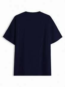 EURMUSE Áo thun cổ tròn in hoa hồng 100% Cotton cho nam - Màu xanh hải quân - Xem 2