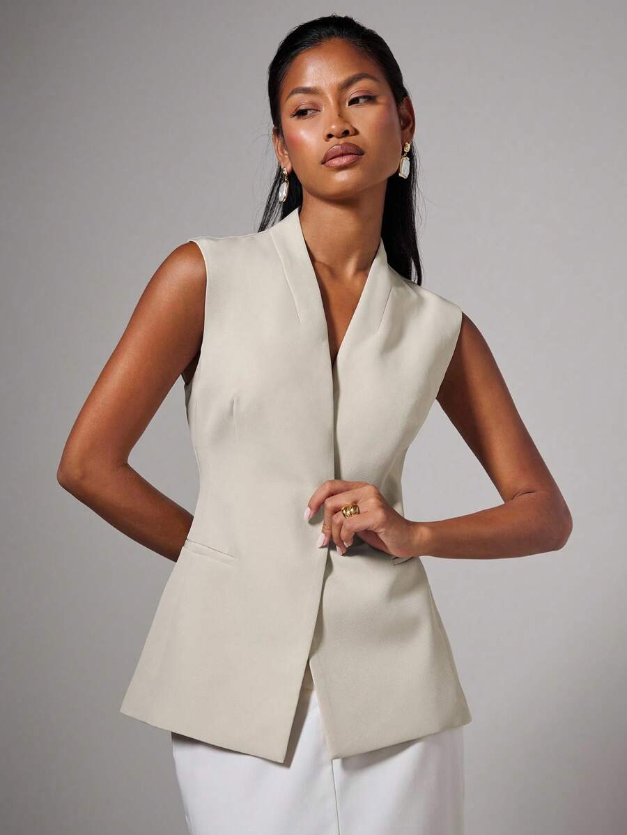 COSMINA Women's Elegant Sleeveless Waist Fitted Vest, Early Autumn,Old Money, Four Seasons, Business Casual Woman,Going Out Tops Women