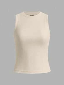 SHEIN LUNE Bộ 3 áo hai dây cổ tròn dệt kim không đường may dành cho nữ, màu đen, trắng, màu mơ, thích hợp cho mùa tựu trường hoặc mặc thường ngày. - Nhiều màu - Xem 5