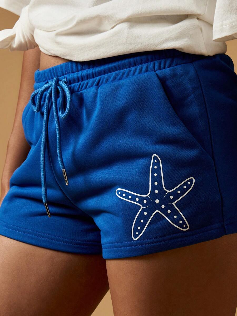 MISSGUIDED Summer Jersey Star Print Beach Sport Hot Pants Drawstring Elastic Waist Swimming Pool Leisure Mini Comfort Loungewear Holiday Vacation