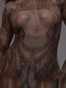 MUSERA Printed Mesh Fitted Flare Sleeve Detail Maxi Dress Sexy Boho Ibiza Festival Holiday Summer Vacation Cute Elegant ,Fall, Winter - Coffee Brown - View 6