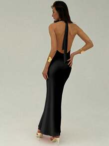 Aloruh 浪漫约会优雅花卉印花紧身长裙，秋季深 V 领露背镂空链条装饰设计