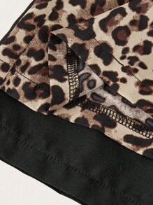 SHEIN 2 Pairs Tween Girls Bottoms Black And Leopard Print Wide Leg Pants, With Branded Label Decor - Black - View 5