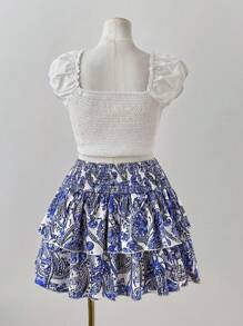 Sunspun Chân váy xếp nếp in họa tiết cỡ lớn, mùa hè - Nhiều màu - Xem 2