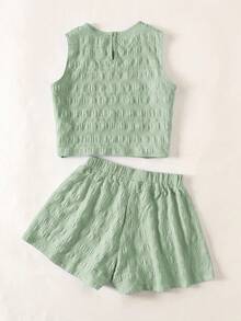 SHEIN Girl Shorts Set Green Two Piece Outfit Teen Summer Sets For Girls In - Mint Green - View 2