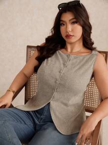 Elaquor 大码女士时尚休闲衬衫，春夏季百搭日常穿着上衣 - 卡其色 - 查看 5