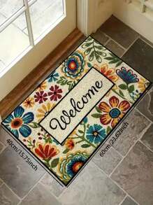 SHEIN (19.68*31.49in/15.74*23.62in) Floral Pattern Welcome Doormat - Non-Slip, Waterproof & Machine Washable Polyester Rug For High Traffic Areas, Indoor/Outdoor Decor - Perfect New Year Celebrations