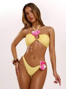 SHEIN BAE 度假沙滩/女士比基尼套装/奶酪黄/女士泳装/女士泳装/比基尼/泳装/泳装/比基尼套装/女士沙滩装/女士泳装/沙滩/比基尼/度假/ - 黃色 - 查看 6