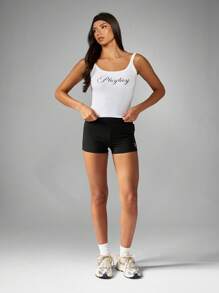 Missguided x Playboy Top de camisa elegante con logotipo de letra cursiva, informal y femenino para verano, con espalda de tirantes para uso casual, estudio, práctica, streetwear, festivales y playa, tipo top corto