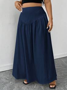 Firerie 女式加大码 A 字裙，腰部褶皱，优雅复古浪漫杏色雪纺裙，配有真口袋，适合海滩度假长蓝色裙子深蓝色裙子女式超长裙蓝色超长裙加大码超长裙深蓝色超长裙女式超长裙带口袋的超长裙