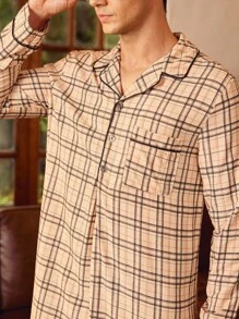 Manfinity Men's Plaid Collar Long Sleeve Sleepwear Robe - Multicolor - View 6