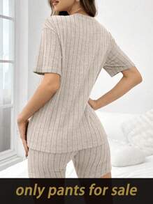 SHEIN Solid Color Ribbed Slim-Fit Women Lounge Shorts Ribbed Biker Shorts Ribbed Lounge Shorts Women Lounge Shorts Knit Biker Shorts Knit Lounge Shorts Soft Lounge Shorts - Apricot - View 2