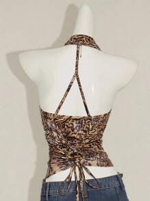 SHEIN ICON 2pcs Women Boho Brown Draped Country Concert Zebra And Leopard Print Bandeau Top And Strapless Camisole Set - Multicolor - View 2