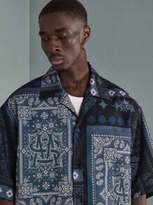 SUMWON Designer Bandana Print Short Sleeve Shirt And Shorts Set Casual Summer Beach Holiday Festival Wear Urban Street Style Matching Two-Piece Set - Navy Blue - View 6