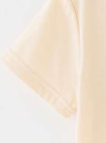 SHEIN 1 件年轻女孩休闲南瓜蝴蝶结和鬼魂印花宽松短袖 T 恤，时尚可爱，适合万圣节和夏季 - 米色 - 查看 4