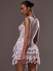 SHEIN x Eduarda Gutierrez MUSERA 贝壳海星亮片细节吊带背心，适合节日、假日、度假、可爱优雅的伊比沙岛外出上衣，优雅春夏款 - 白色 - 查看 2