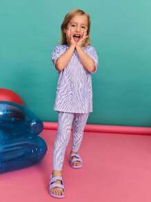 SHEIN Young Girl Casual Loose Comfortable Crew Neck Short Sleeve Contrast Color Striped T-Shirt And Pants Set ,Back To School Season, Christmas