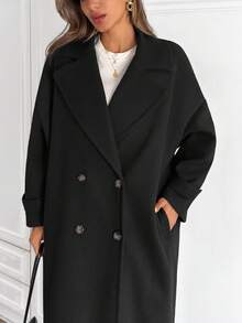 EURMUSE 女士纯色优雅纽扣前羊毛大衣