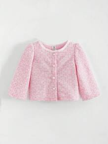 SHEIN 女宝宝休闲时尚长袖夹克和裙子两件套，春秋季，日常穿着 - 粉色 - 查看 4