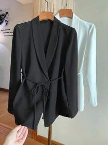 GlowEve Solid Color Shawl Neck Belted Elegant Women's Lightweight Blazer Fall Cloth For Women