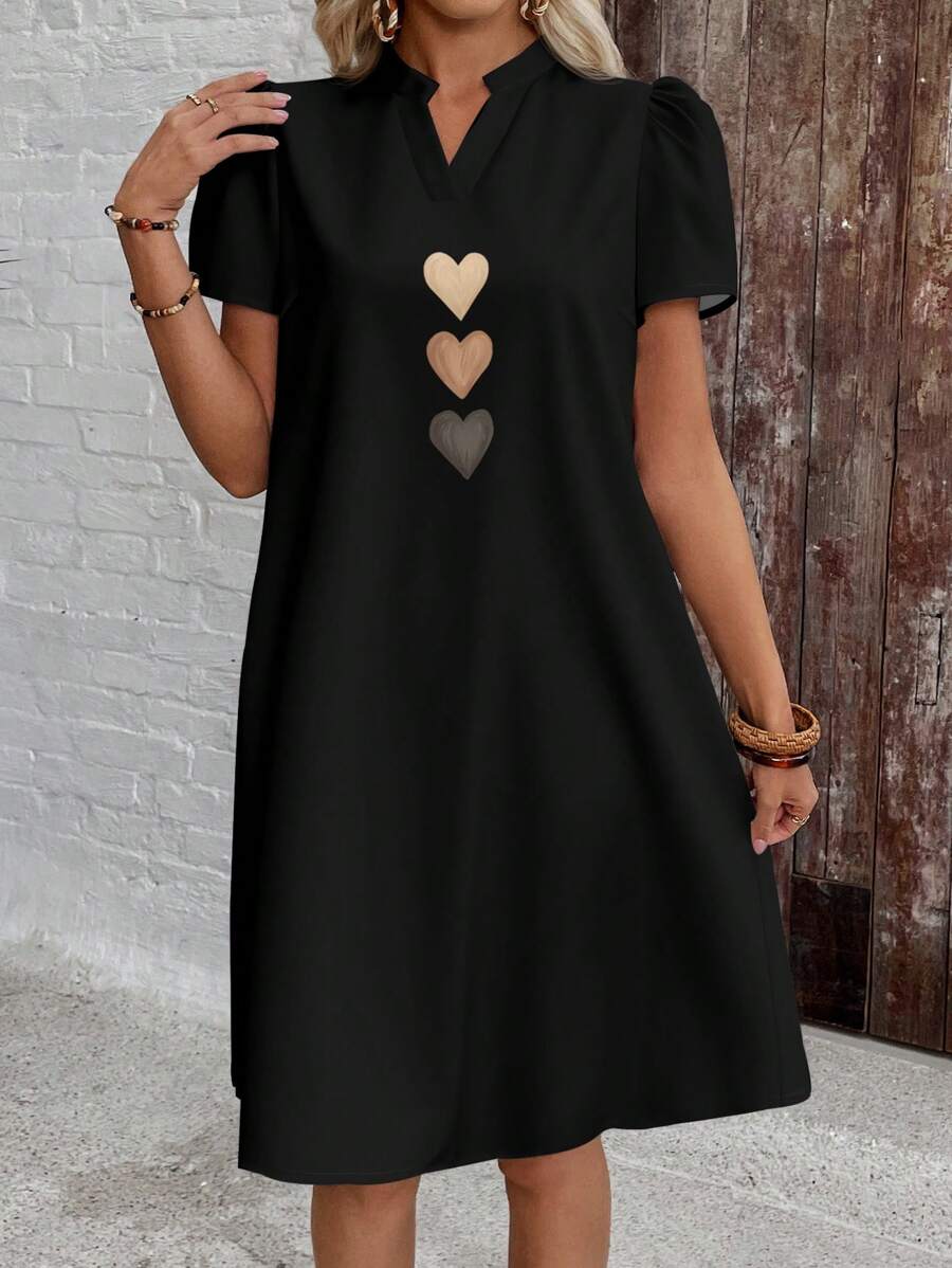 EMERY ROSE 女士心形印花短袖夏季休闲度假连衣裙，送给母亲的礼物，夏季假期，女士度假服装 - 彩色 - 查看 1