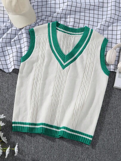 Claim Dot Men's Striped V-Neck Loose Knitted Casual Sweater Vest Back To School, Fall/Winter