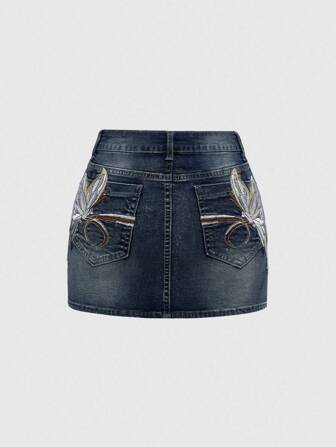 Fairycore Y2K Style Butterfly Embroidery Sexy Low Waist Bodycon Mini Skirt