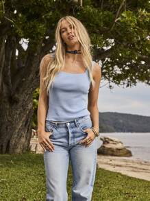 Aralina 夏秋假期针织扇贝边吊带背心 Y2K 可爱外出上衣 Y2K 斯德哥尔摩风格 - 藍色 - 查看 6