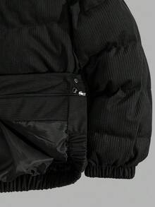 SHEIN Cottnline Men High Quality High Collar Velvet Fabric Regular Winter Coat - Black - View 3