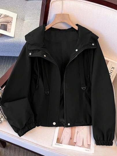 GlowEve CURVE 大码女式纯色休闲运动连帽短款夹克，防水，2025年秋季新品，适合户外运动