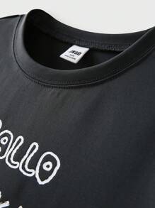 JNSQ 青少年男孩户外休闲运动宽松T恤，儿童圆领趣味字母图形印花户外休闲运动宽松T恤