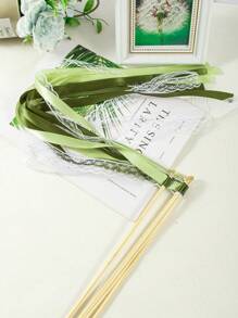 10/20/30 件丝带魔杖，配三重蕾丝丝带和金铃铛派对魔杖，派对礼品彩带丝带棒魔法仙女棒，用于婚礼装饰（绿色）