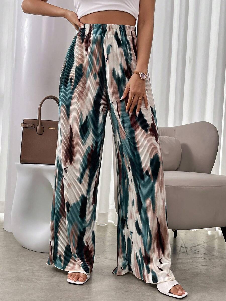 Breezaya 扎染阔腿休闲裤，女士春秋休闲自然阔腿长款多色宽松女裤，休闲日常穿着 - 彩色 - 查看 1