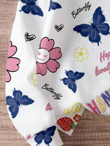 Elladie kids 1 件女童可爱蝴蝶花朵字母印花连帽运动衫，适合年轻女孩春秋季的时尚休闲上衣 - 彩色 - 查看 6