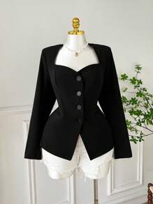 Comfortcana 大码女式甜心领长袖单排扣休闲优雅西装外套