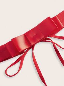 SpicyHot 2pcs Bowknot Bandeau Fishnet Lace-Up Sexy Lingerie Set For Women - Red - View 3