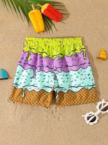 Short de playa con cordón en la cintura y estampado de helado y letras para bebé niño