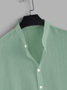 VIVINTIMO 男士休闲纯色短袖衬衫，夏季 - 綠色 - 查看 3